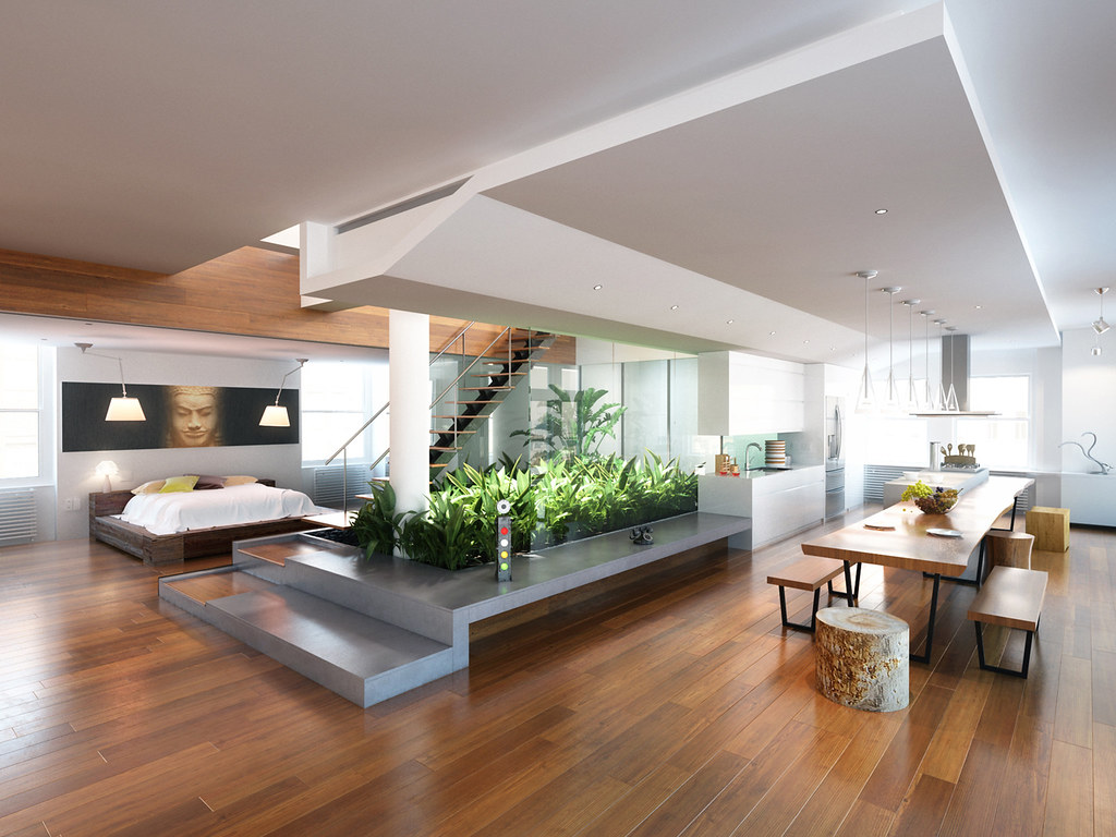 A living room, and the same room with wide European oak boards laid in place of the old floor